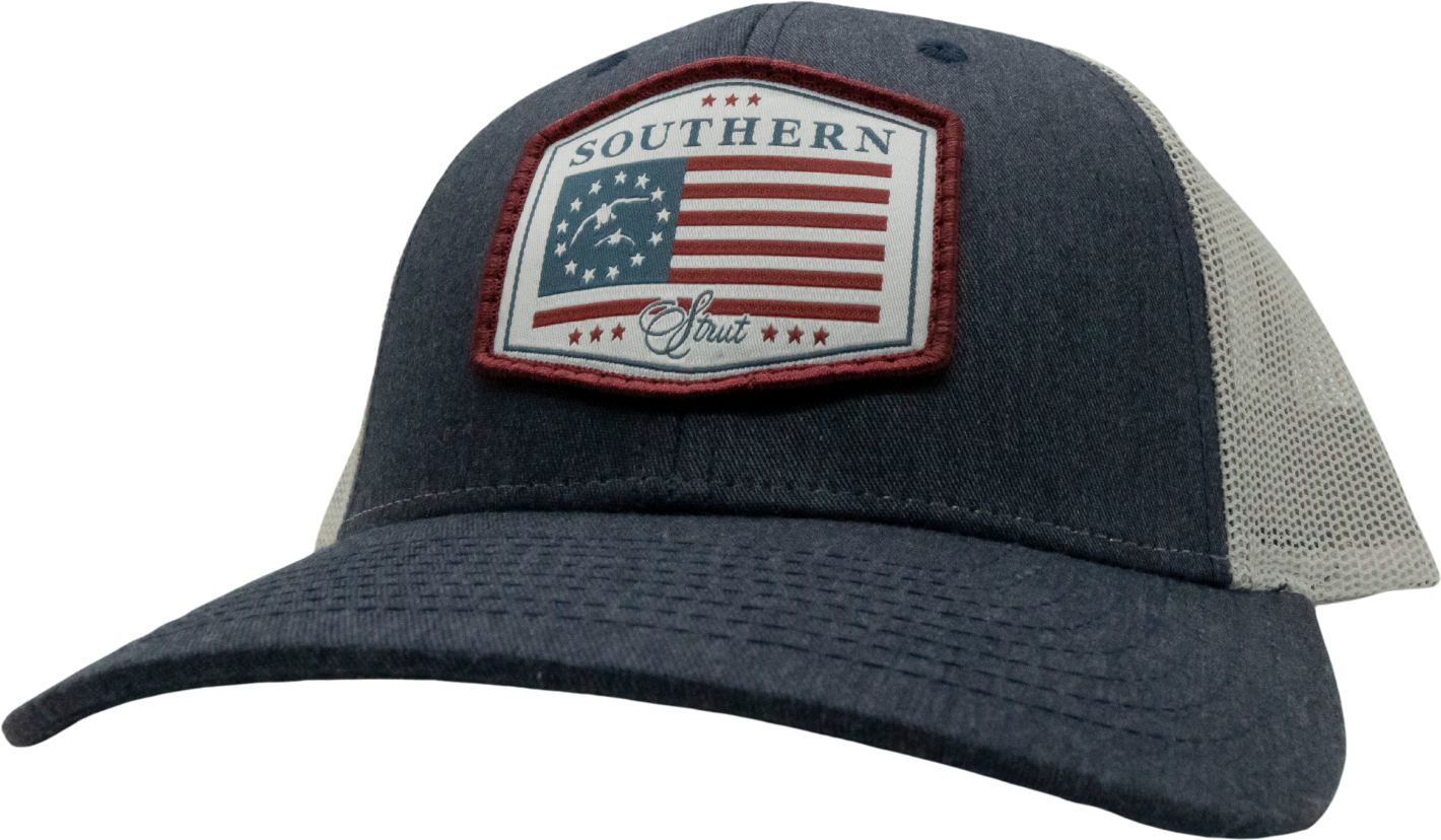 USA Duck Flag Woven Patch Trucker Hat: Khaki/White