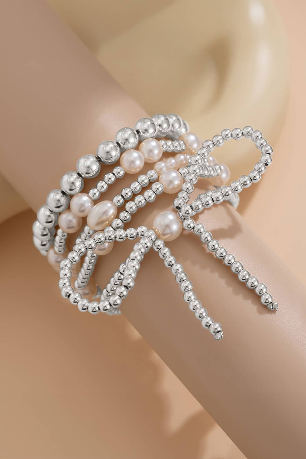 Valentine Bow Knot Pearl Beaded Bracelet Set
