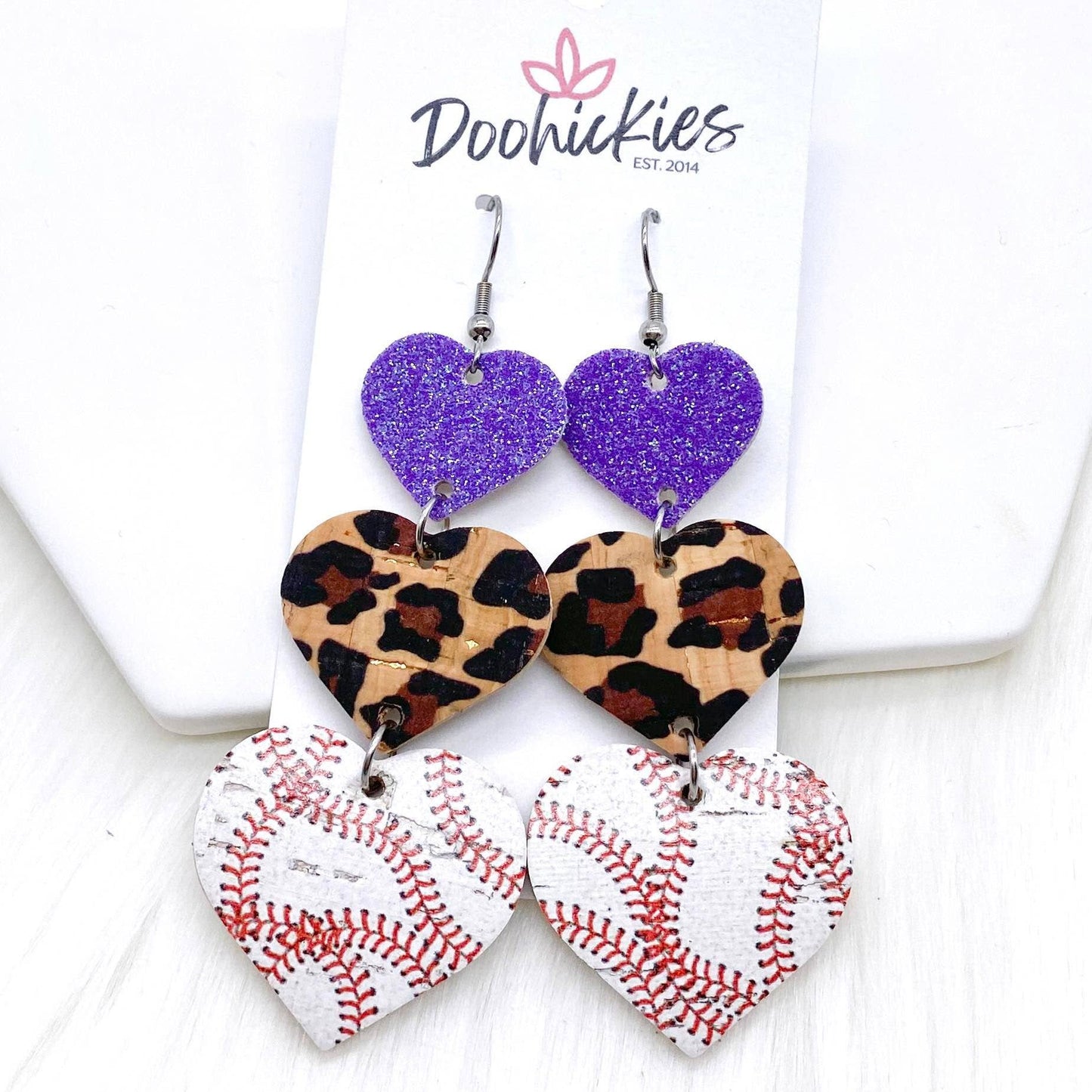 3" Custom Baseball Love Waterfall Drops -Sports Earrings: Green