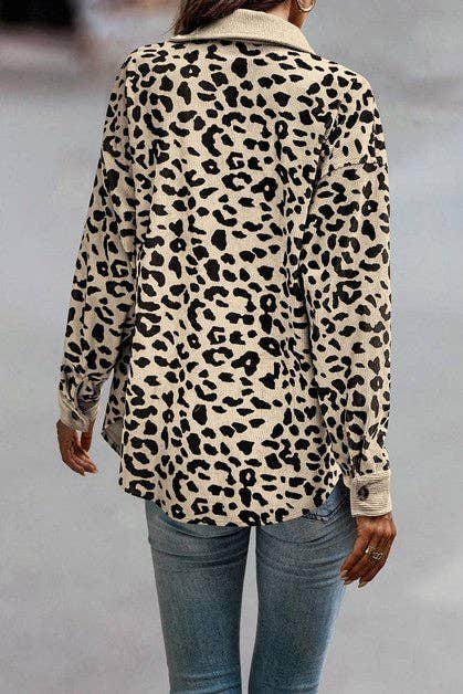 Jessie Button Down Long Sleeves Leopard Pocket Jacket in beige
