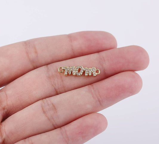 Micro Pave Mom Word Charm Connector in 18K Gold Filled CN394
