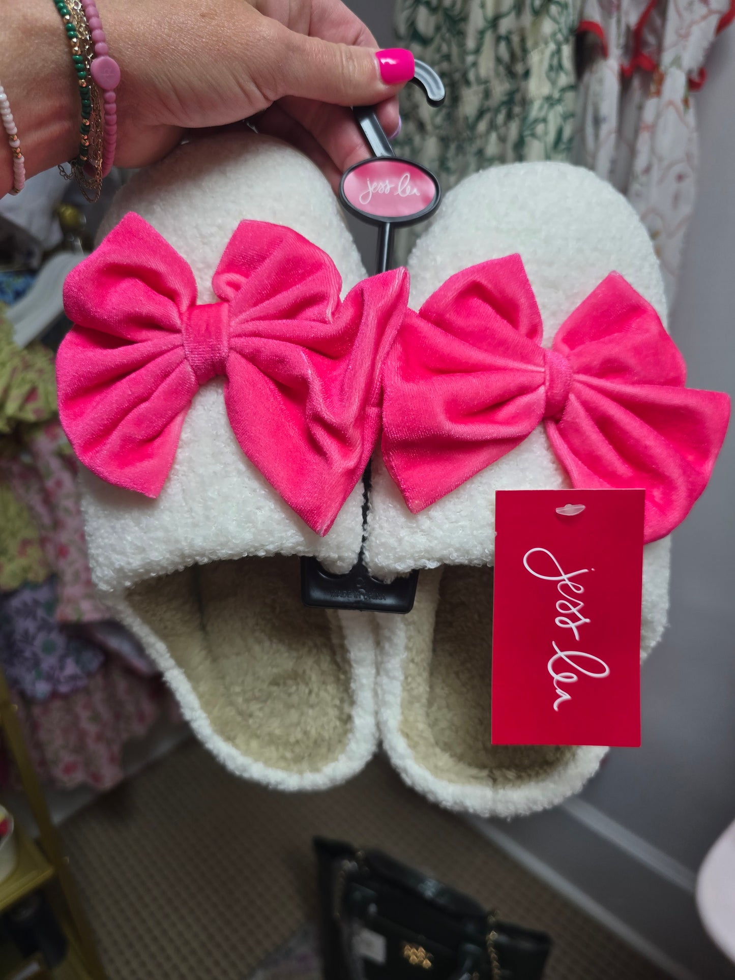 Hot pink bow slippers