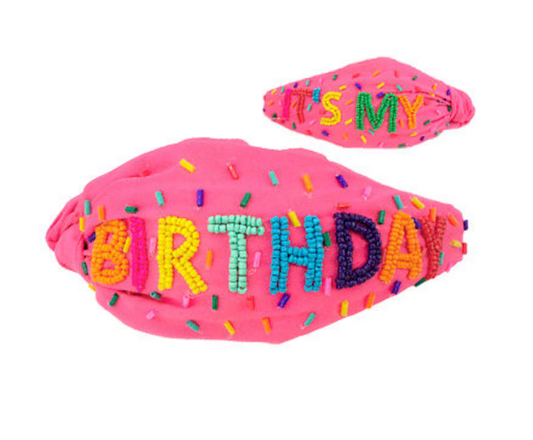 Happy Birthday Girl Pink Spring Knot Headband Hand Beaded