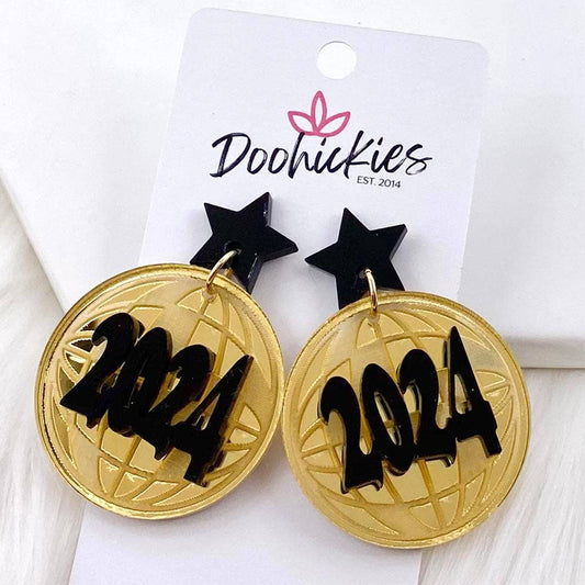 2" Ringing in the New Year Acrylic Earrings: Gold