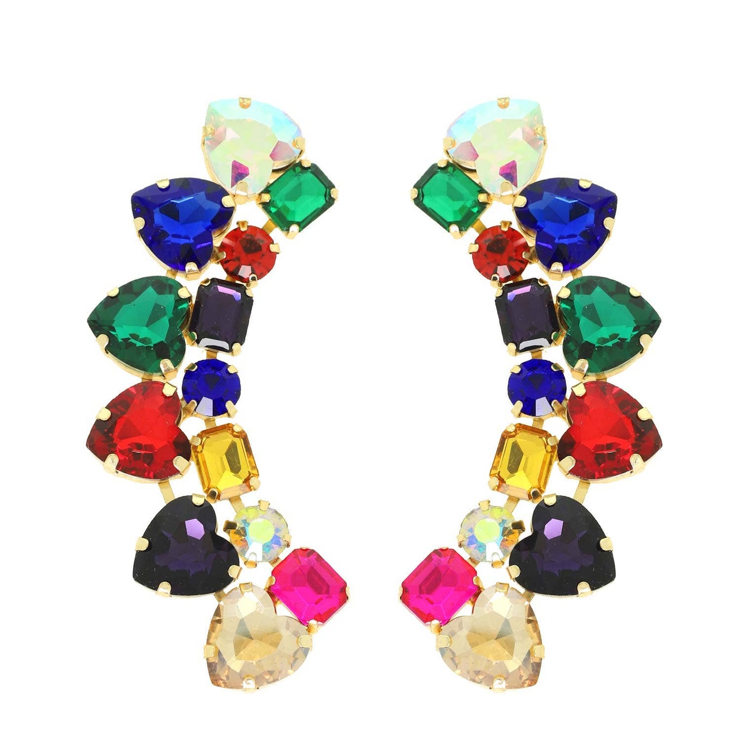 Heart Cut Gemstone Cluster Curved Drop Earrings: Multi-Colored ge2604mt