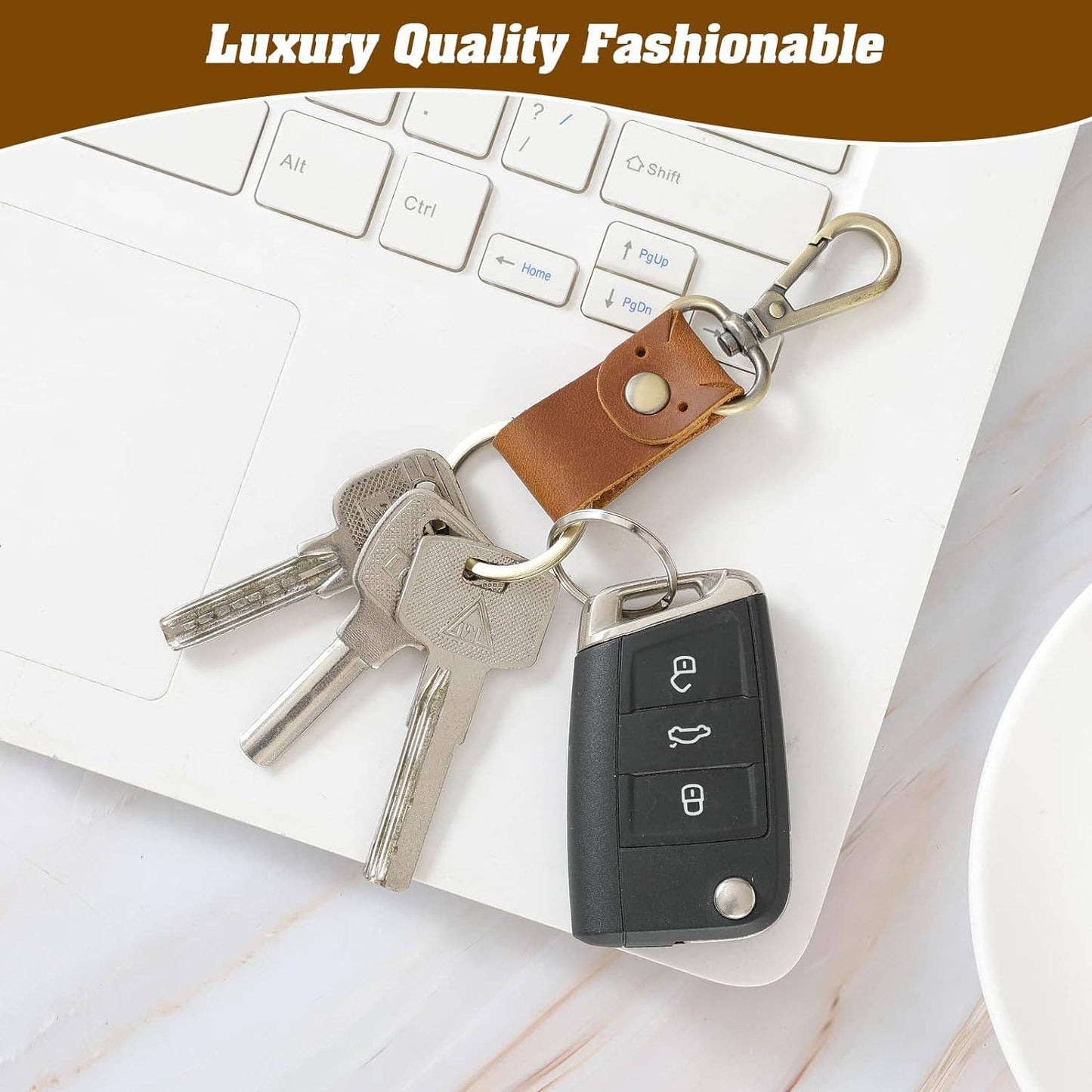 Genuine Leather Keychain, Small Keychain for Man and Women: Dark Brown