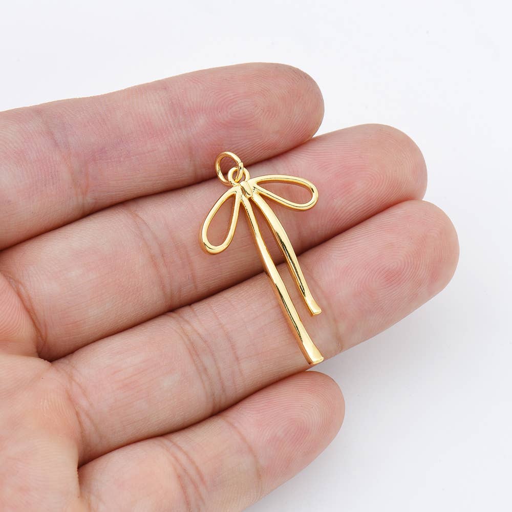 Gold Filled Ribbon Bow Minimalist Charm Pendant, CP1952