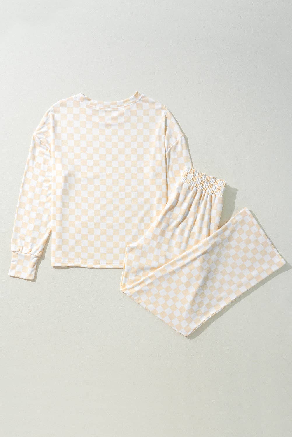 Checker Top and Pants Lounge Set: Beige