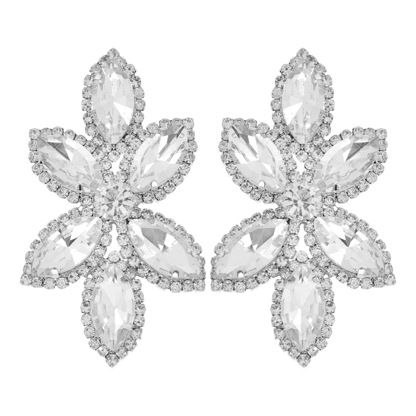 Marquise Rhinestone Crystal Pave Cluster Flower Earrings: Gold Iridescent ey12104gab