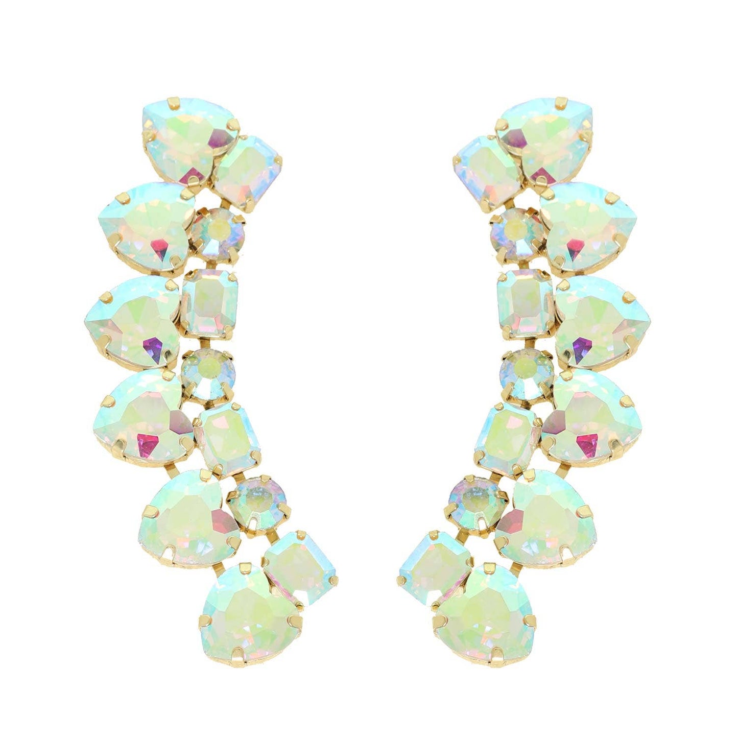 Heart Cut Gemstone Cluster Curved Drop Earrings: Multi-Colored ge2604mt