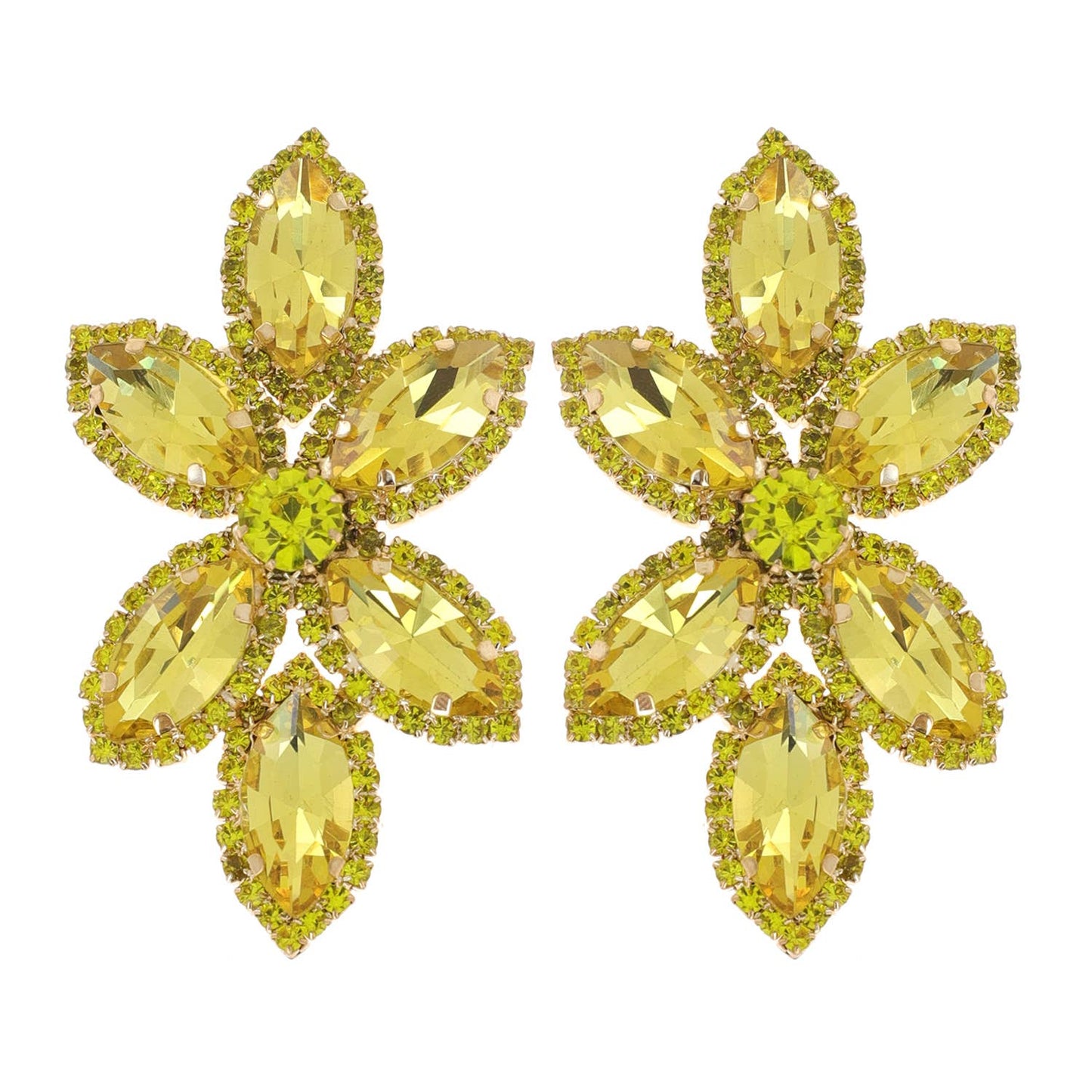 Marquise Rhinestone Crystal Pave Cluster Flower Earrings: Gold Iridescent ey12104gab