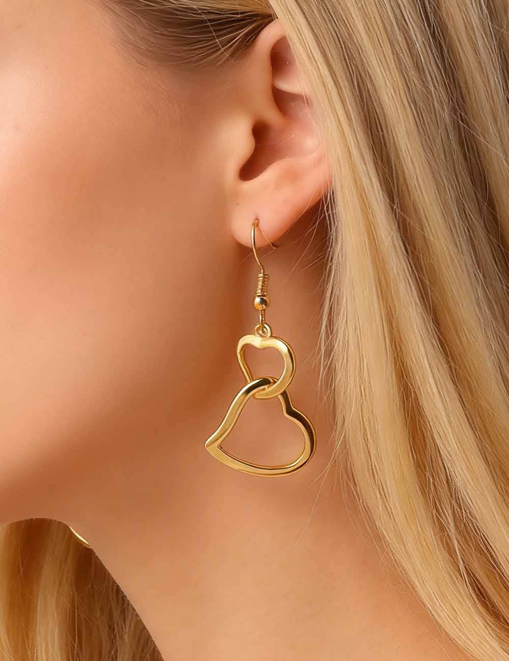 Ladies Valentine's Double Heart Hollow Pendant Earrings: Gold / One Size