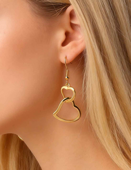 Ladies Valentine's Double Heart Hollow Pendant Earrings: Gold / One Size