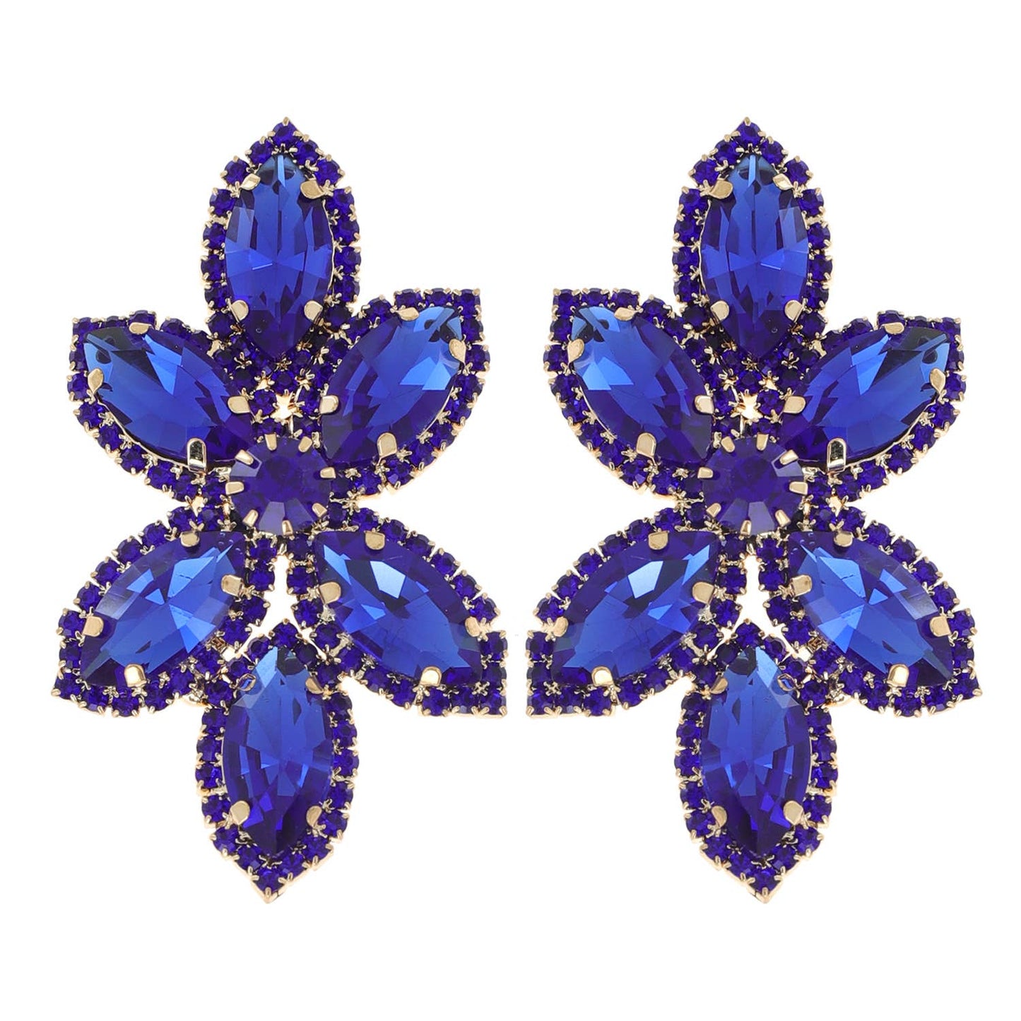 Marquise Rhinestone Crystal Pave Cluster Flower Earrings: Gold Iridescent ey12104gab