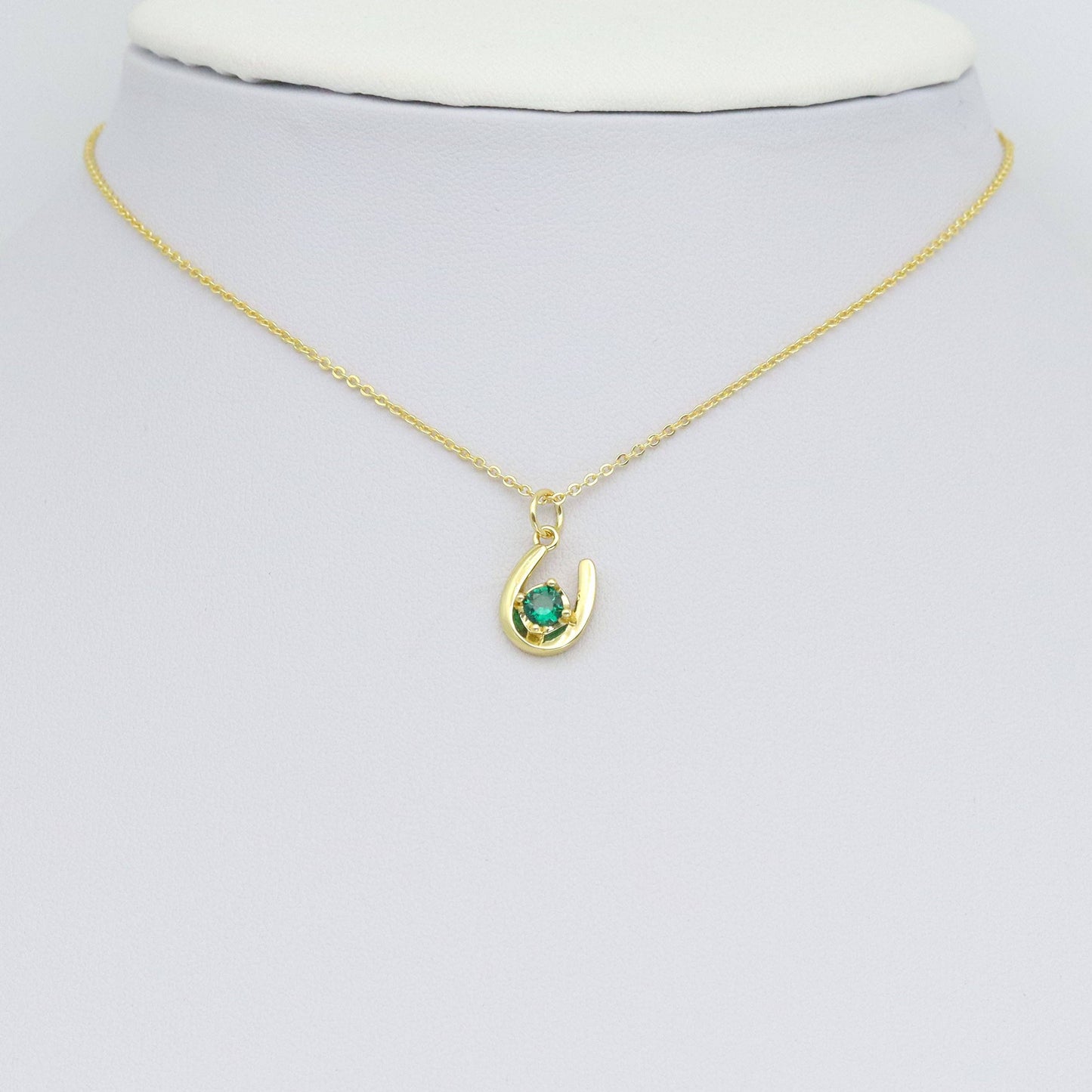 Green CZ Gold U Shape Charm Pendant, Sku#Y1026