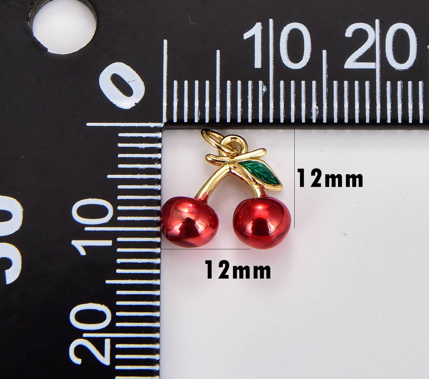 Gold Filled Red Enamel Cherry Fruit Charm Pendant, CP1751