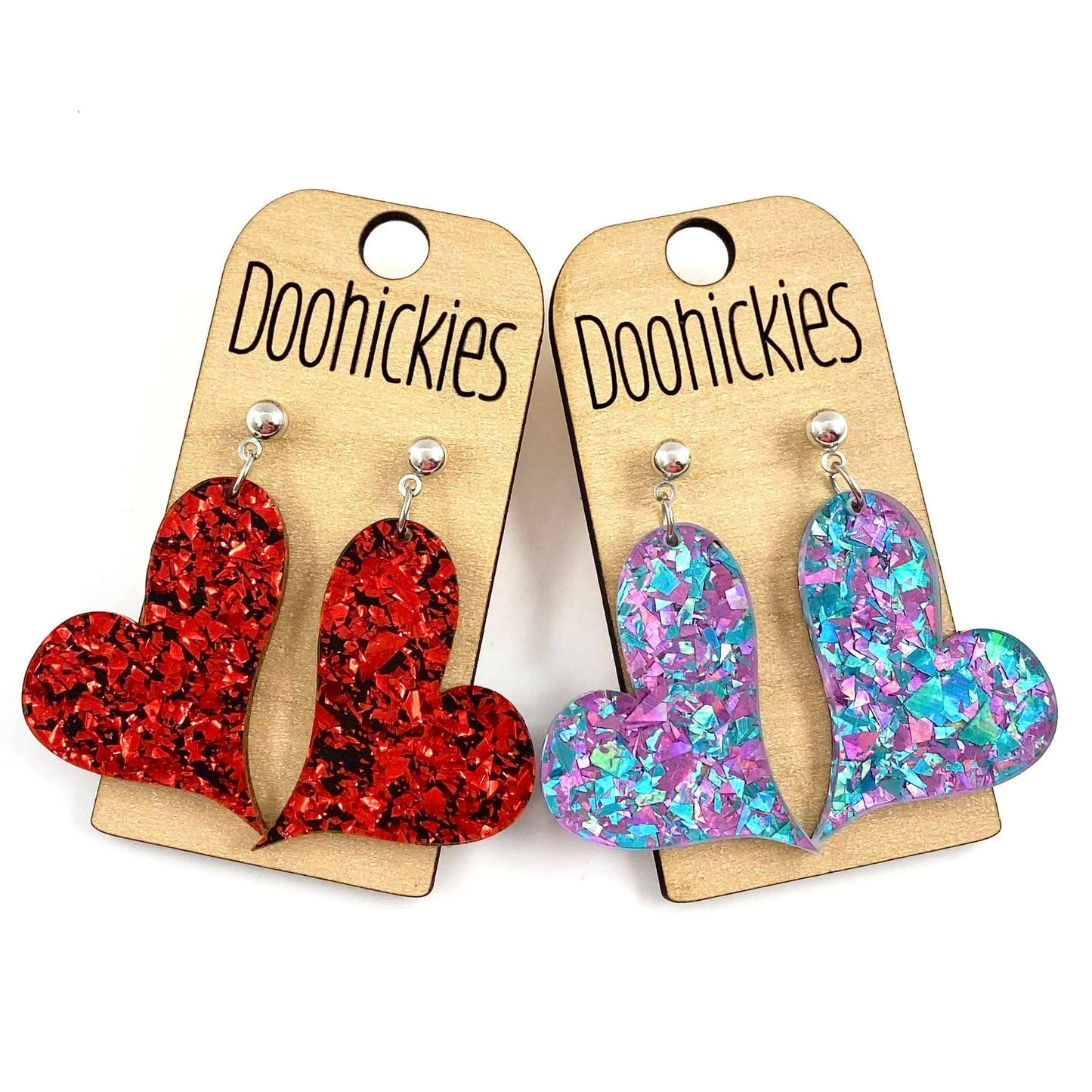 Lil' Chunky Glitter Swoopy Acrylic Hearts - Valentines Earrings: Red/Black