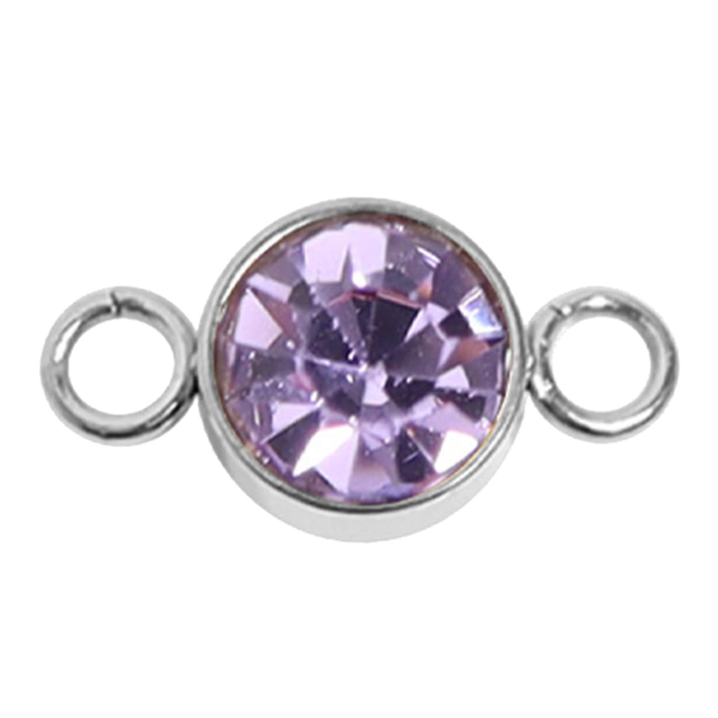 Stainless Steel Round Cubic Zirconia Birthstone Connector Charm: September / Sapphire