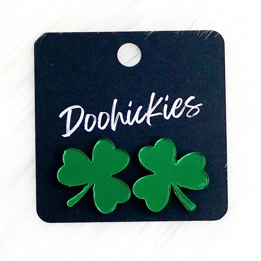 21mm Statement Shamrock Studs -St. Paddy Acrylic Earrings: St. Paddy's Glitter