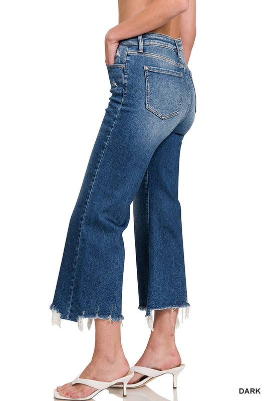 Mid Rise Straight Raw Hem Denim Pants: DARK  (25-26-27-28-29-30-31-32)