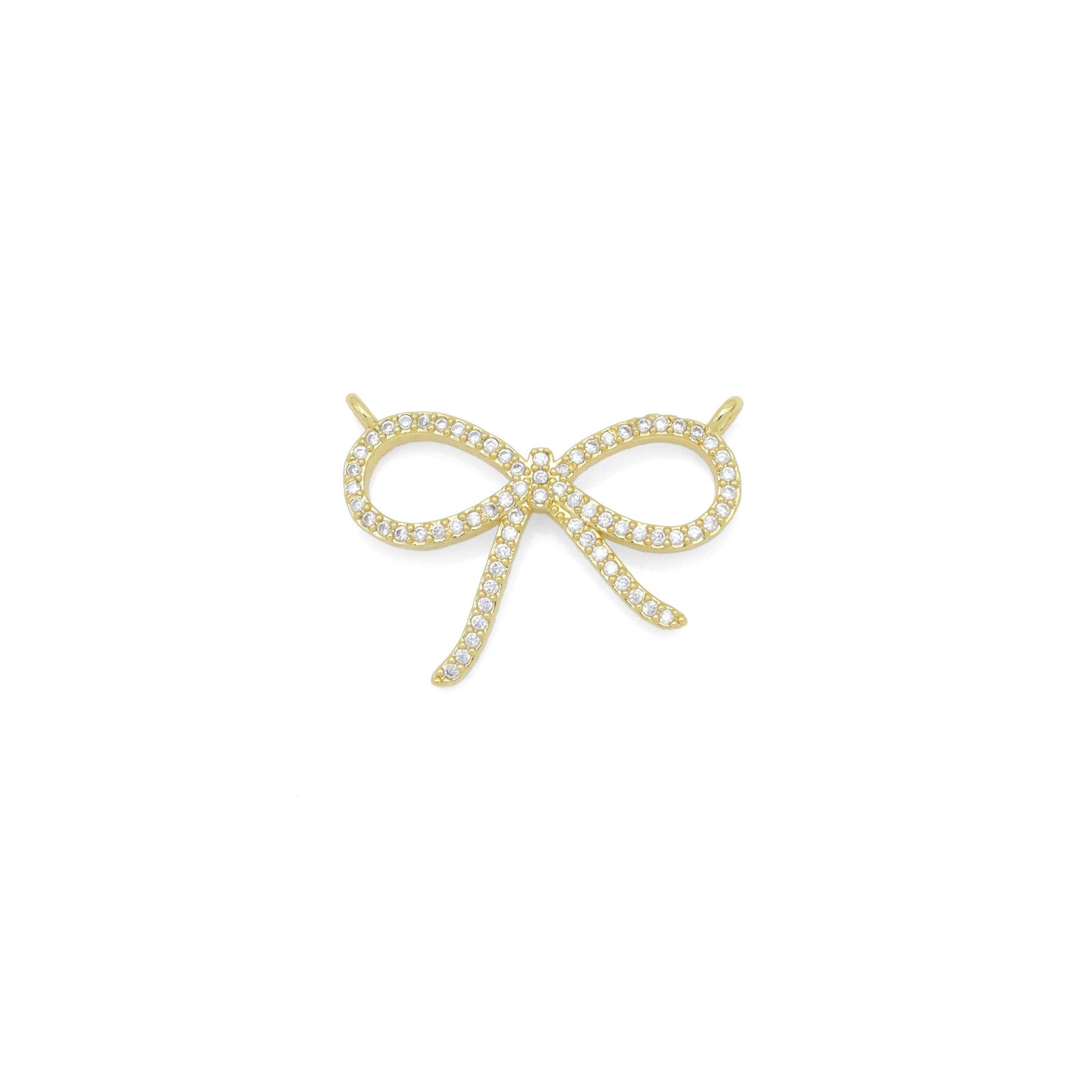 Clear CZ  Gold Bow knot Charm Pendant, Sku#LK1020