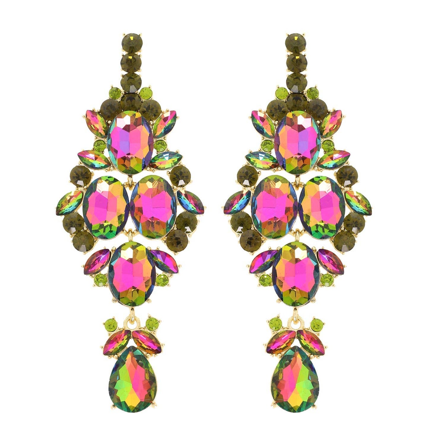 Crystal Gemstone Cluster Long Drop Earrings: Red ey12242grd