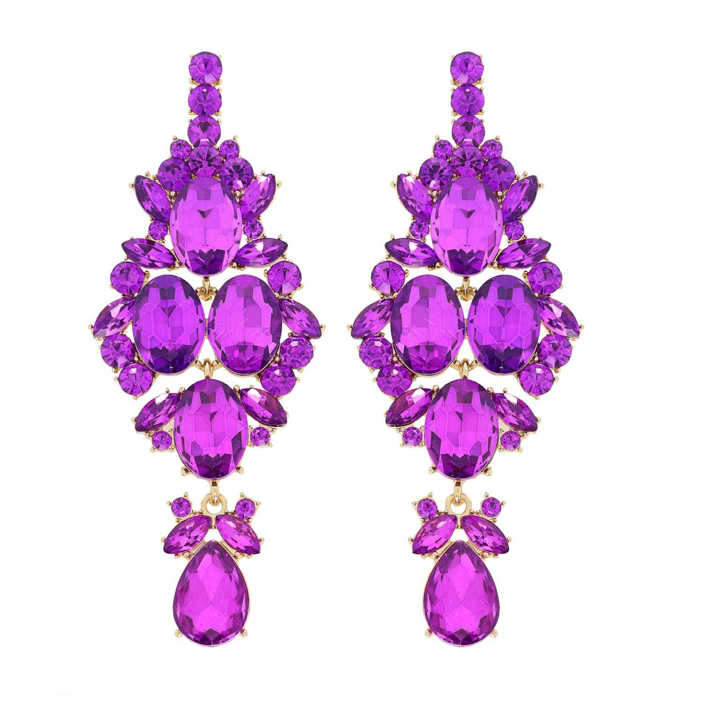 Crystal Gemstone Cluster Long Drop Earrings: Red ey12242grd