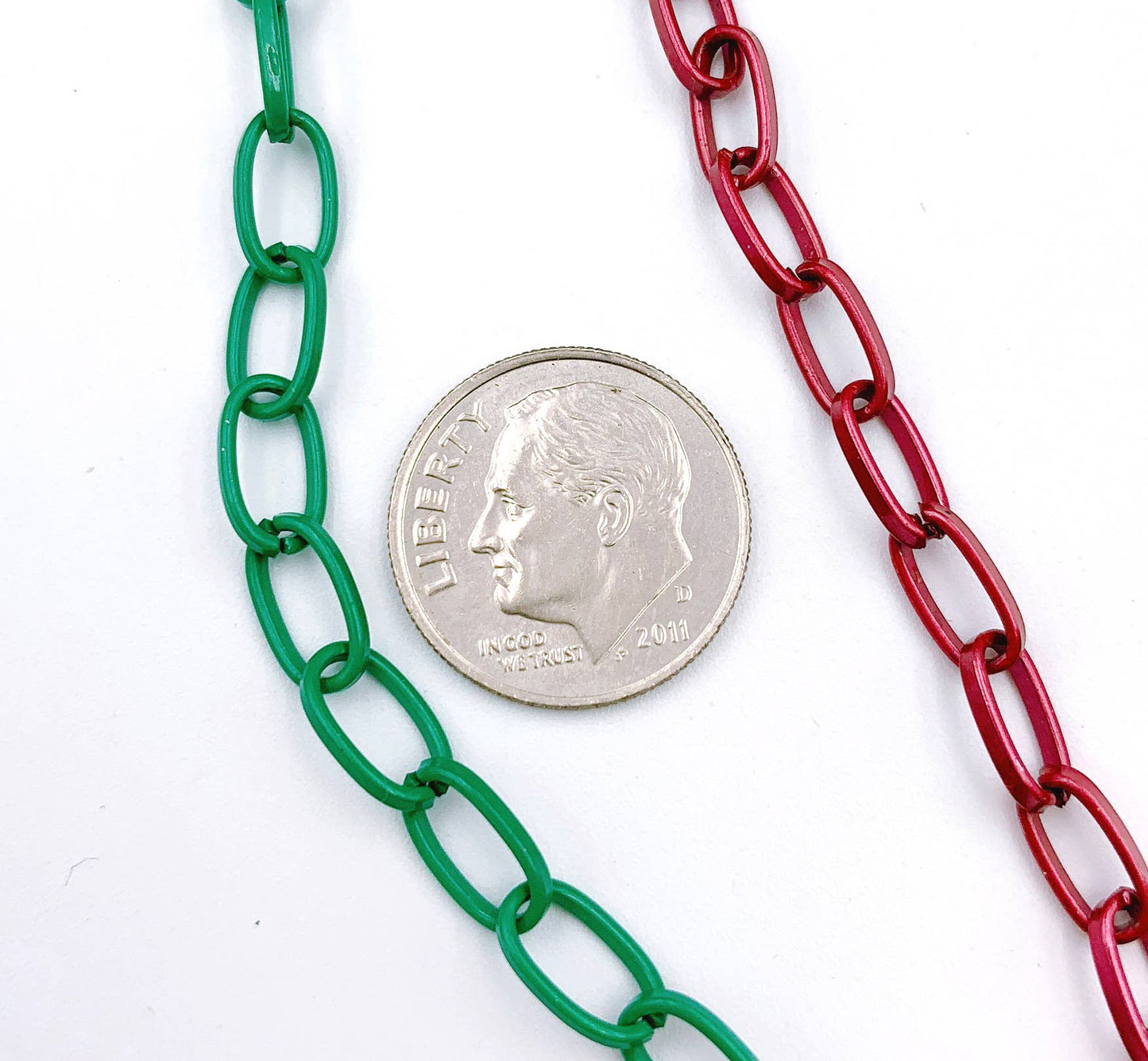 Enamel Paperclip Chain by Foot, Oval Link Chain, CH124: Green / 3 Feet