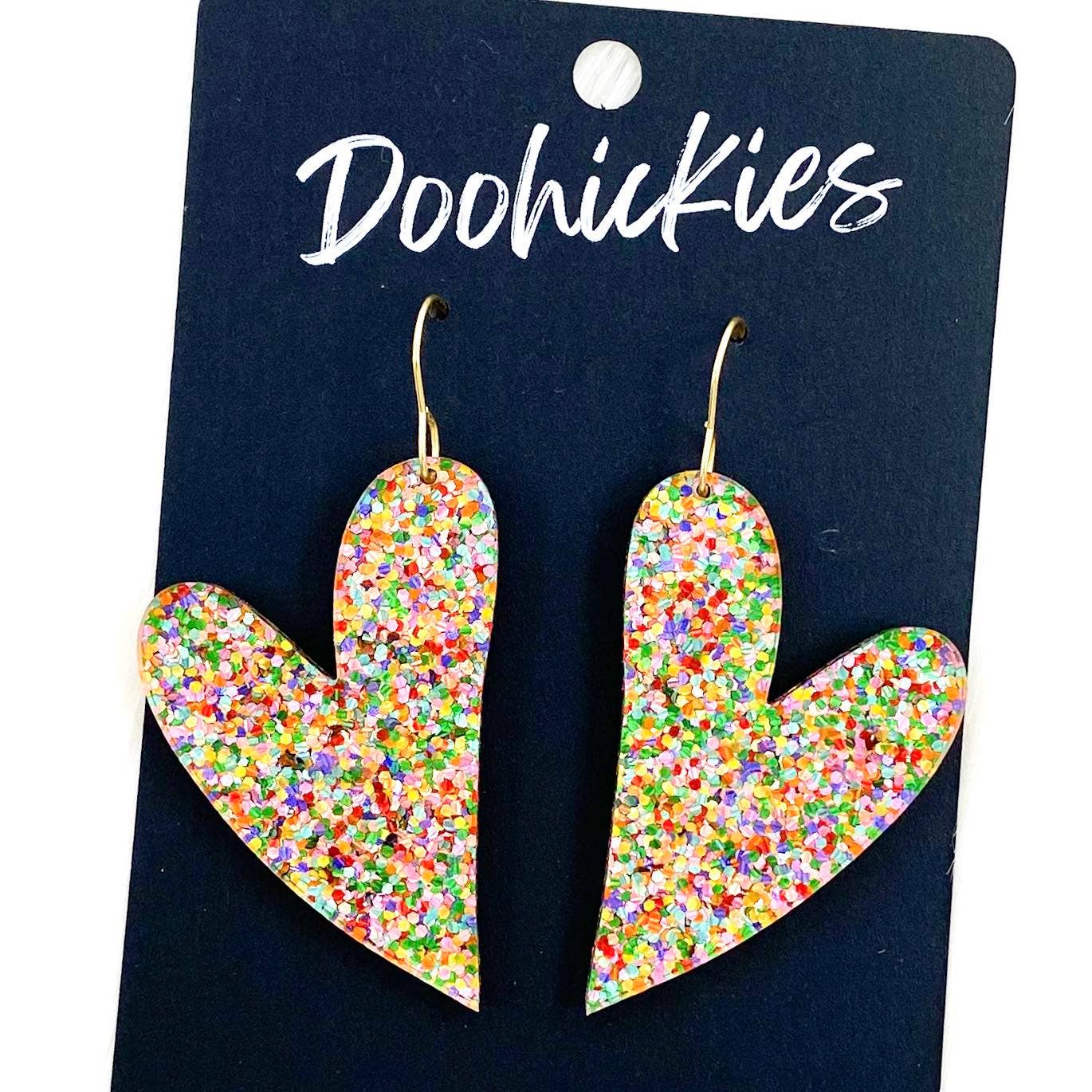 Confetti Acrylic Hearts -Valentine's Earrings: Mermaid Glitter