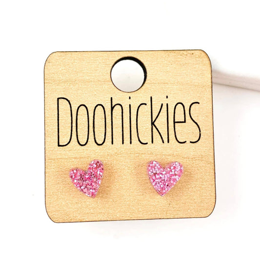 8mm Tiny Confetti Valentine Hearts - Valentines Earrings: Pink