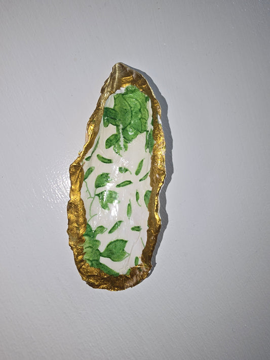 Small green floral oyster tray