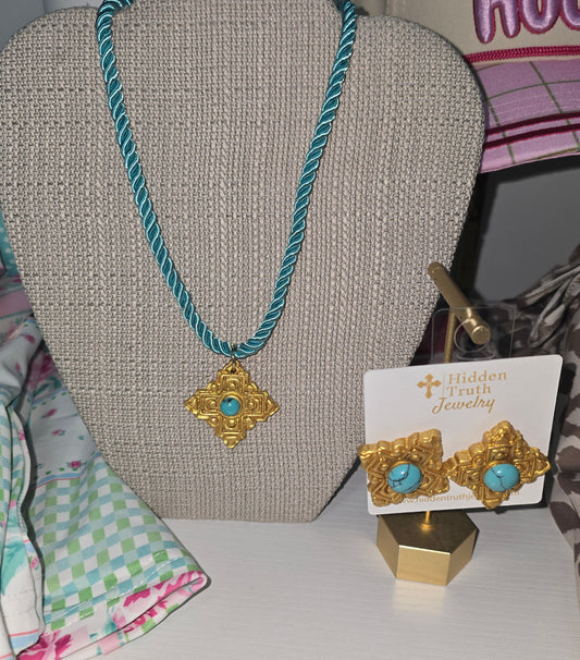 Turquoise rope necklace with the Ellie cross