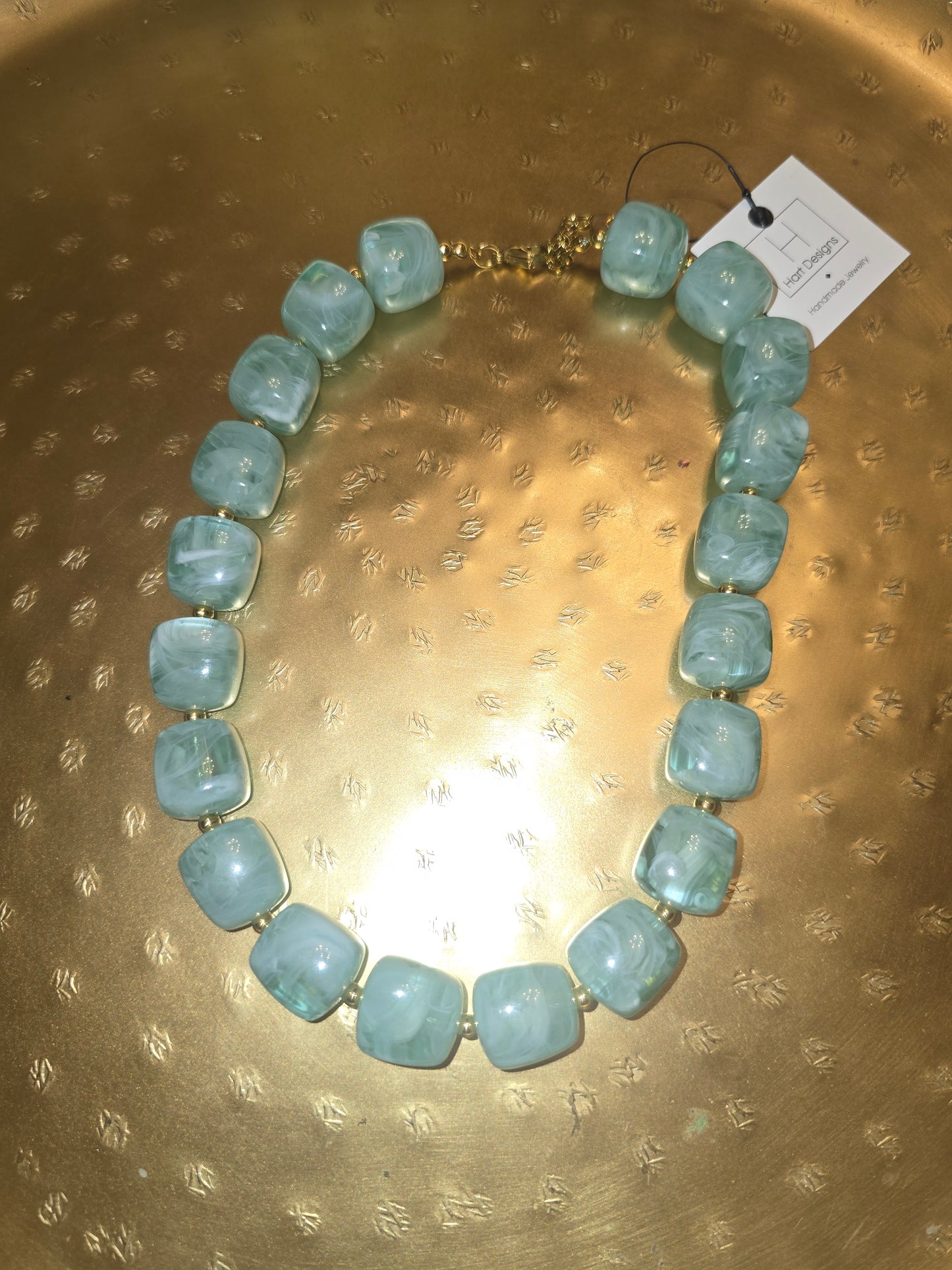 Mint square marble necklace