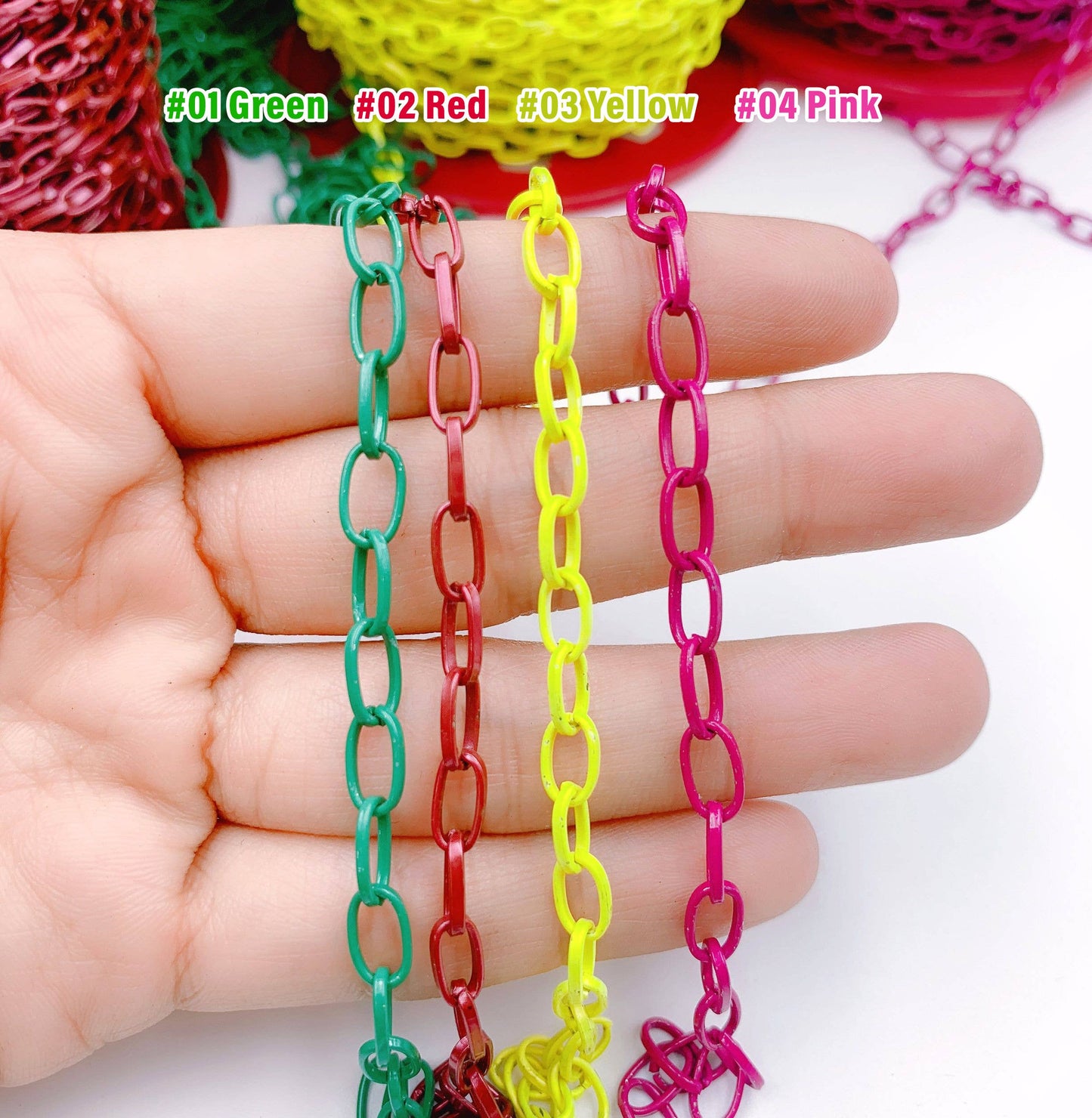 Enamel Paperclip Chain by Foot, Oval Link Chain, CH124: Green / 3 Feet