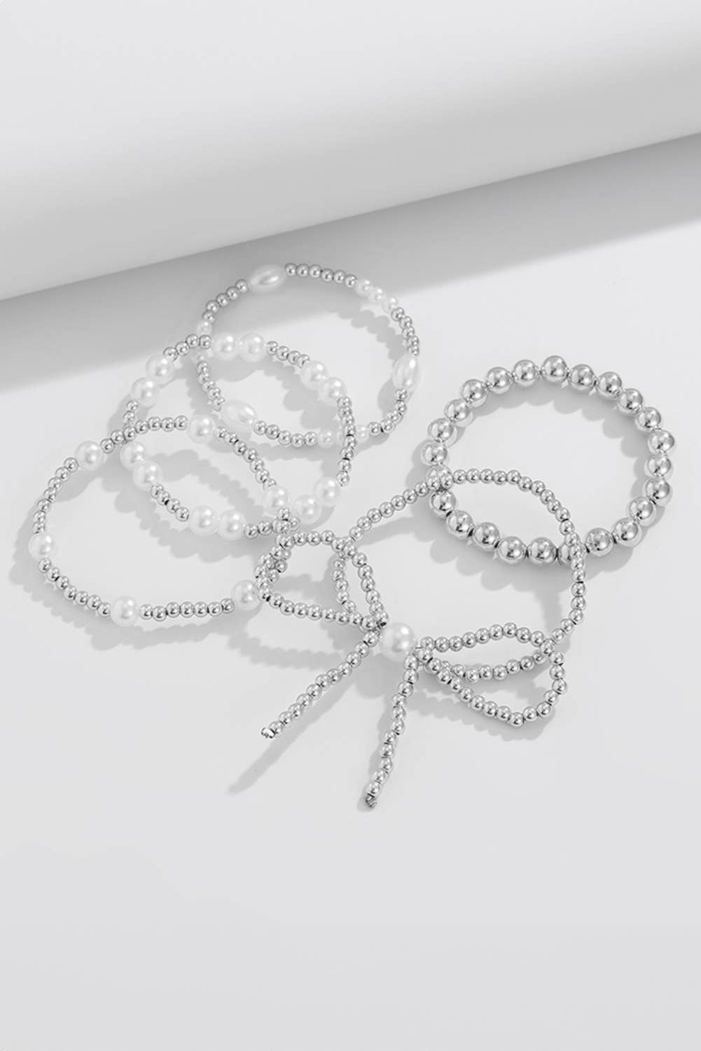 Valentine Bow Knot Pearl Beaded Bracelet Set