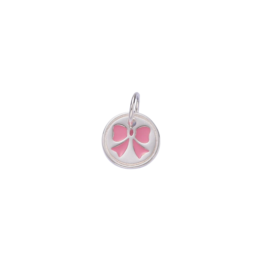 Silver Coin with Pink Bow Charm