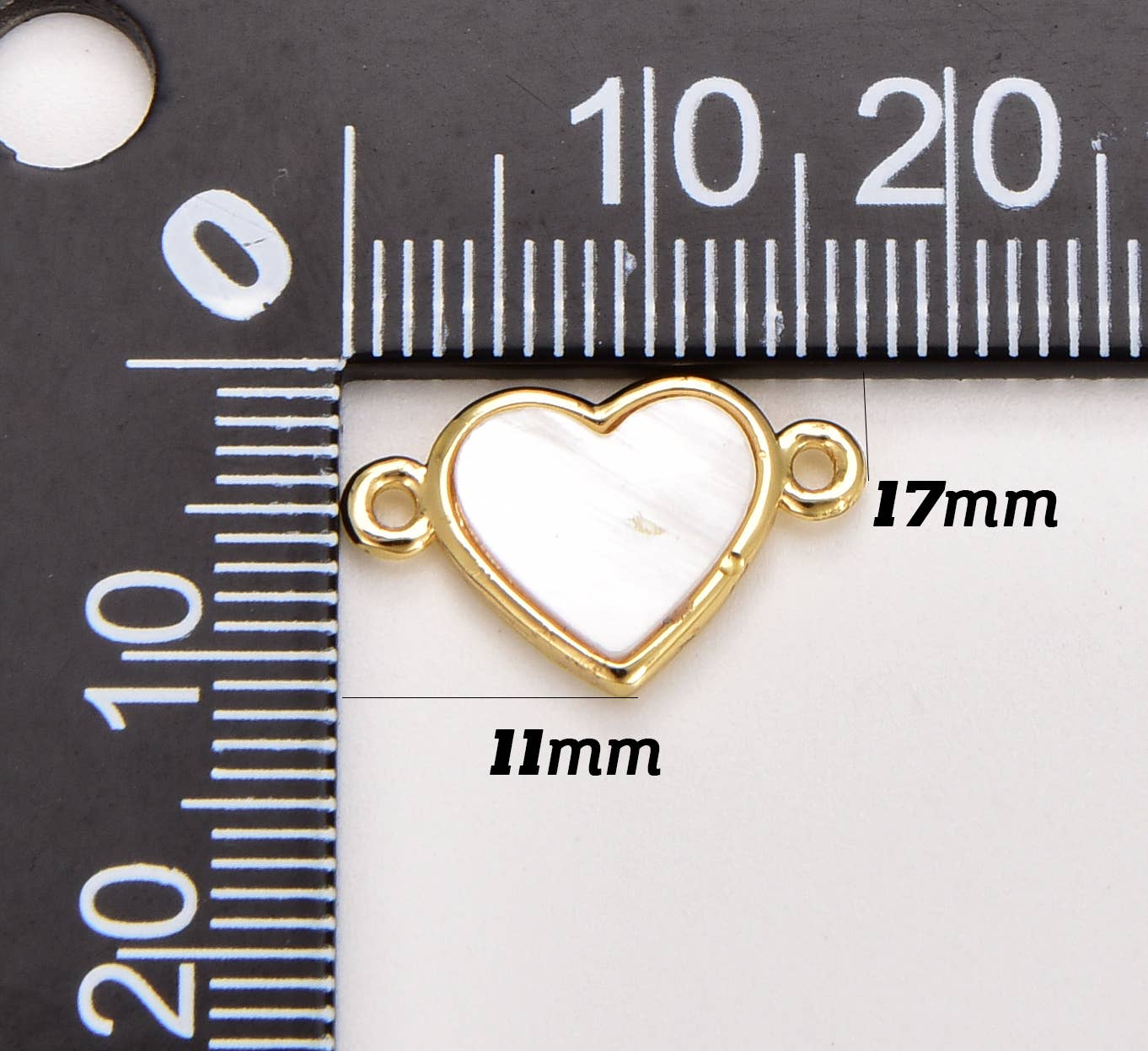 White Shell Pearl Heart Connector, MOP Shell Heart, CN454