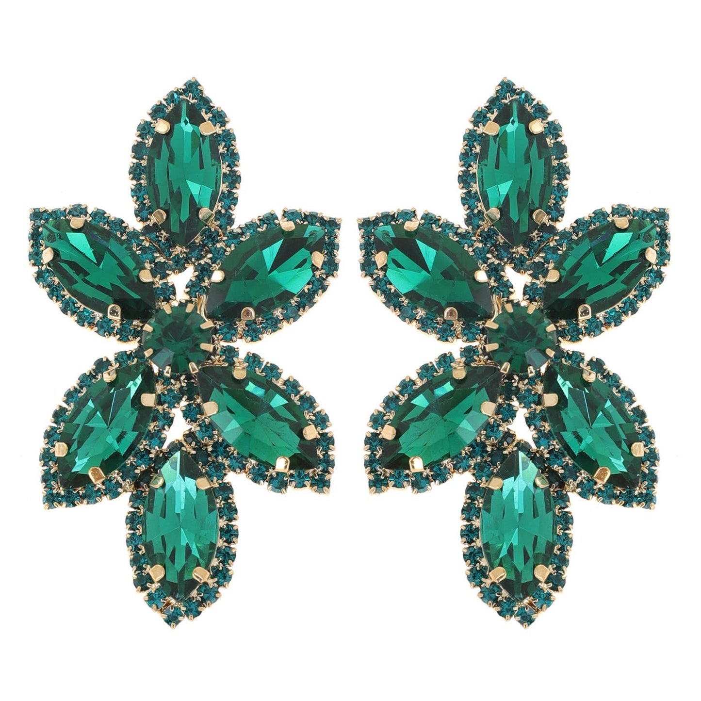 Marquise Rhinestone Crystal Pave Cluster Flower Earrings: Gold Iridescent ey12104gab