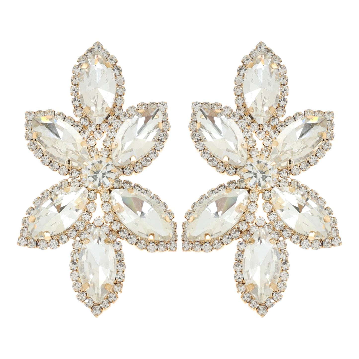 Marquise Rhinestone Crystal Pave Cluster Flower Earrings: Gold Iridescent ey12104gab