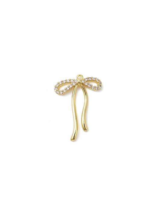 Crystal Bow Charm - Gold