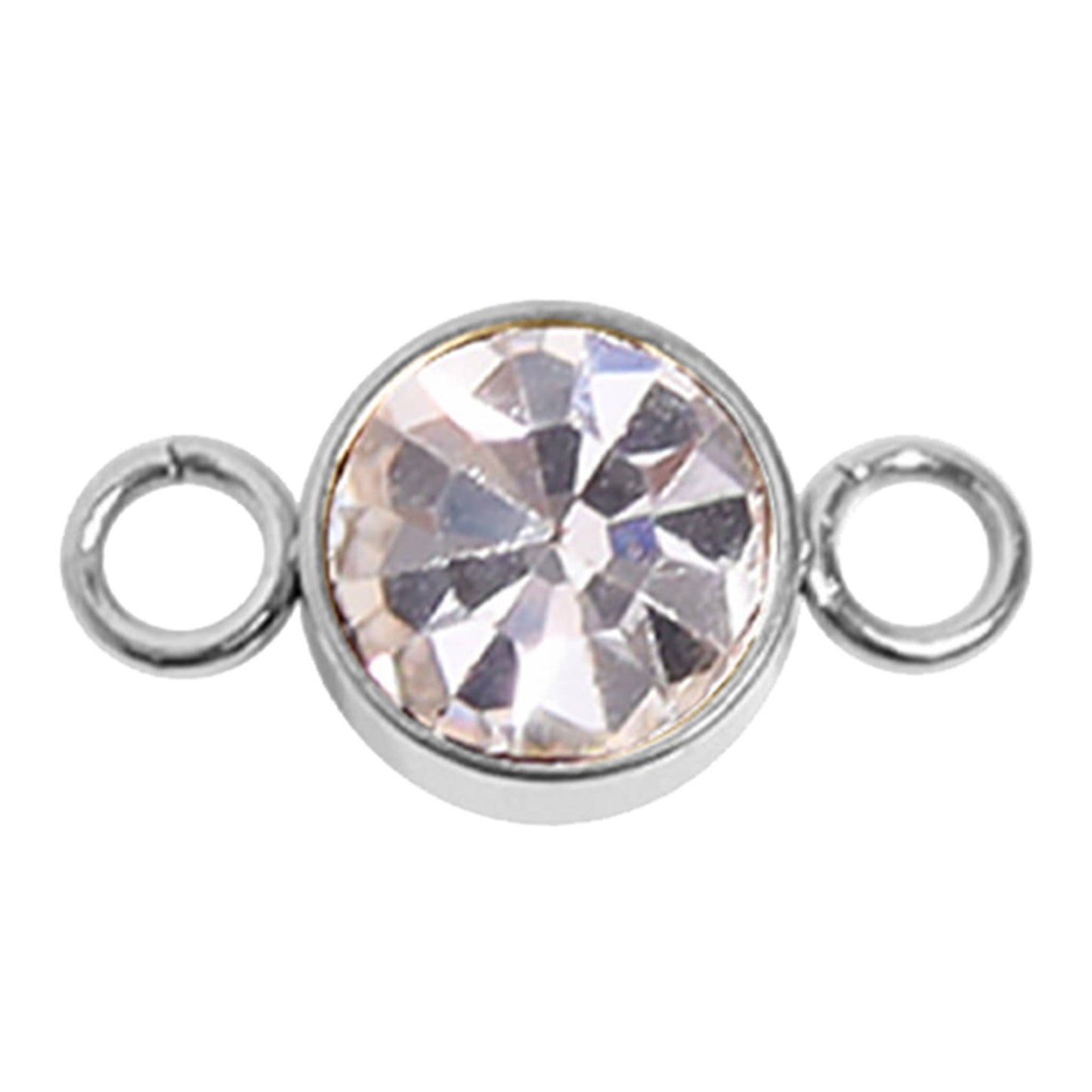 Stainless Steel Round Cubic Zirconia Birthstone Connector Charm: September / Sapphire