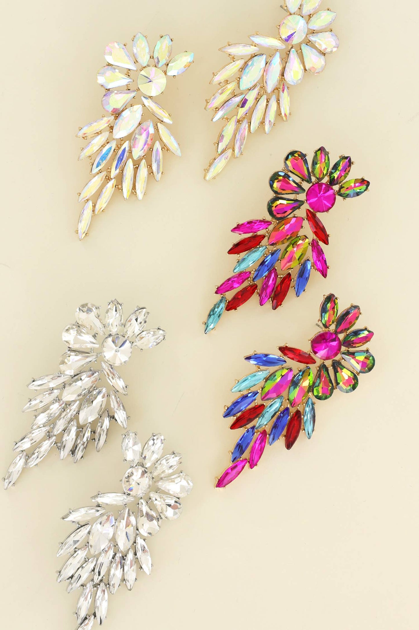 Rhinestone Crystal Petal Cluster Wings Drop Earrings: Fuchsia ey12110gfu