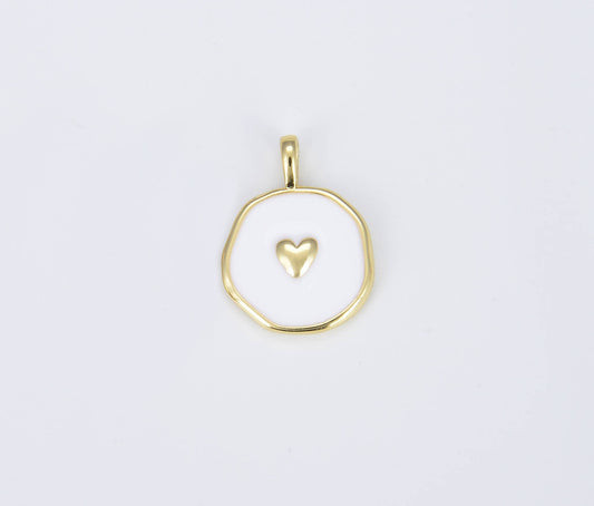 MOP Pearl Medallion Heart Charm, Gold Heart Pendant,