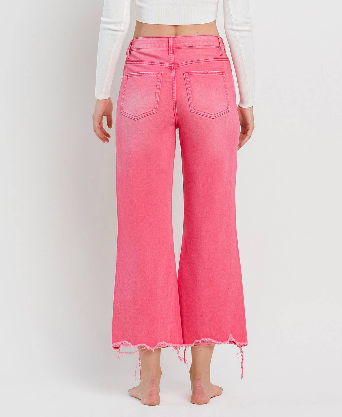 90'S VINTAGE SUPER HIGH RISE CROP FLARE JEANS V2736HP: HOT PINK / 32