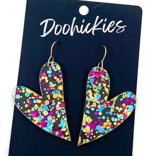 Confetti Acrylic Hearts -Valentine's Earrings: Mermaid Glitter