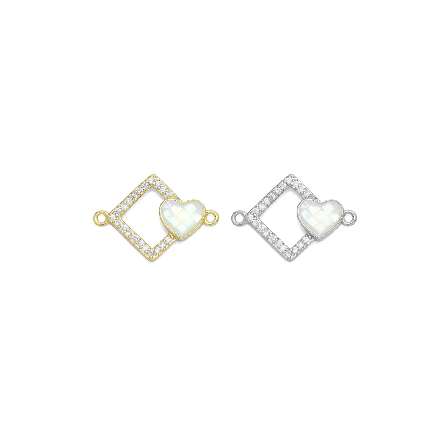 Clear CZ Heart Rhombus Diamond Connector Charm, Sku#WL1: Gold