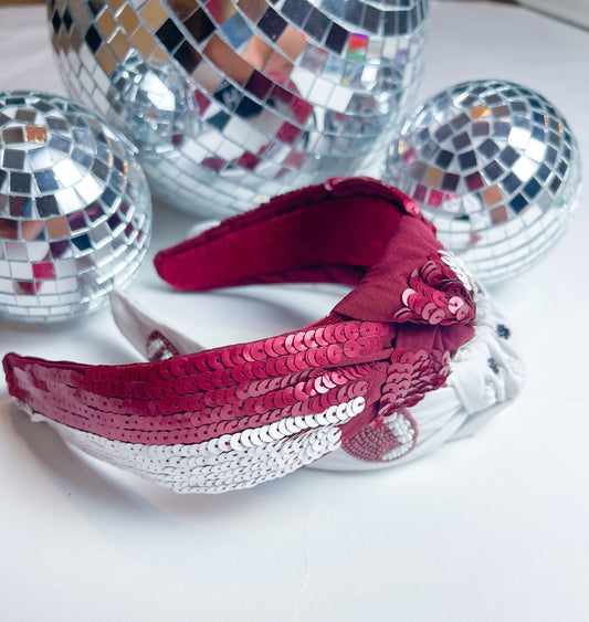 Sequin Headband, Maroon & White