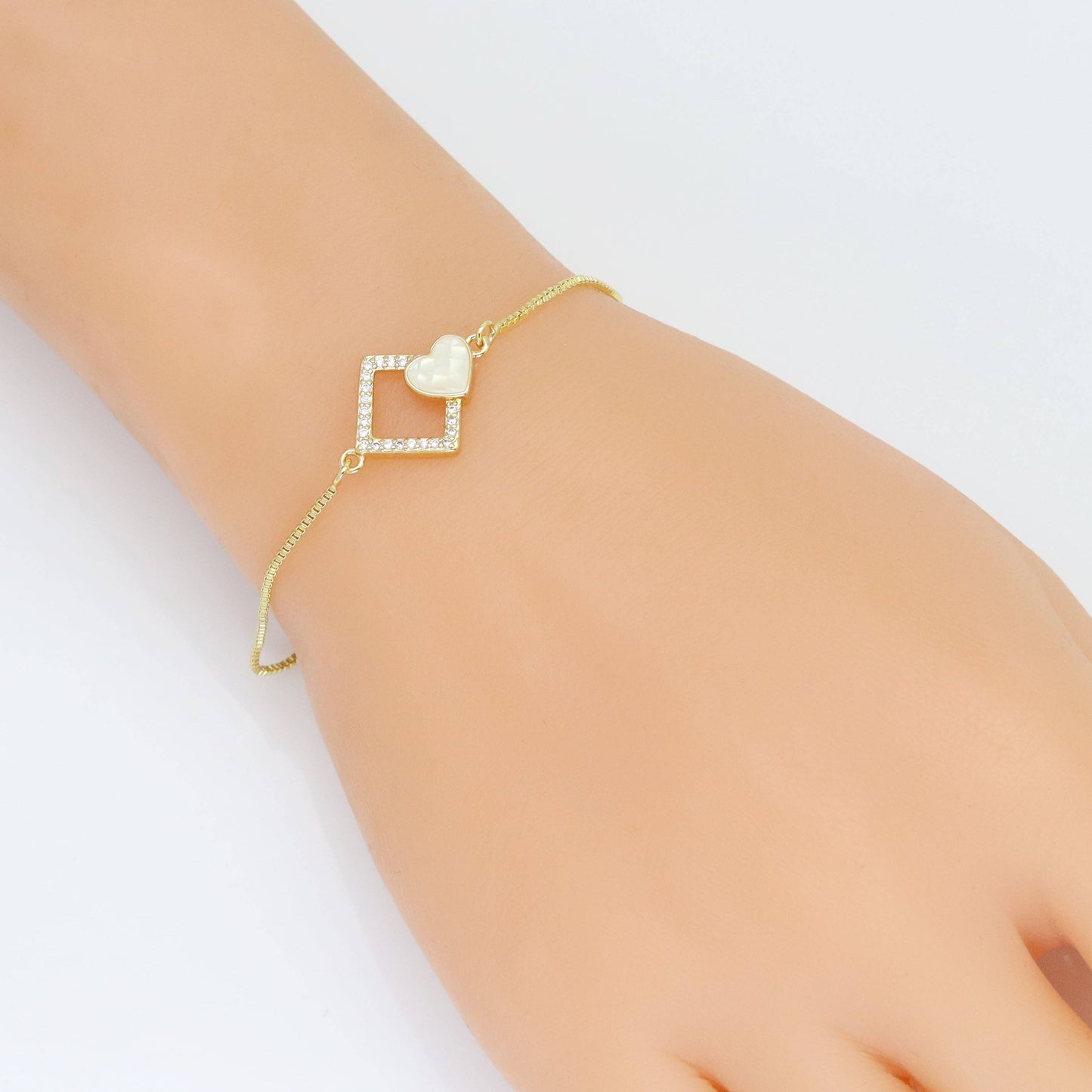 Clear CZ Heart Rhombus Diamond Connector Charm, Sku#WL1: Gold