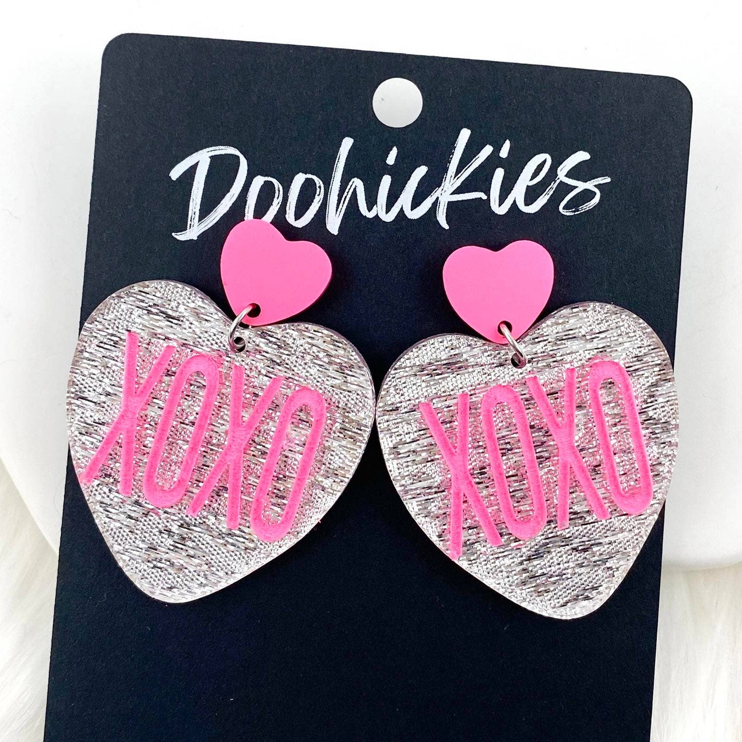 2" Conversation Heart Dangles - Valentines Acrylic Earrings: XOXO