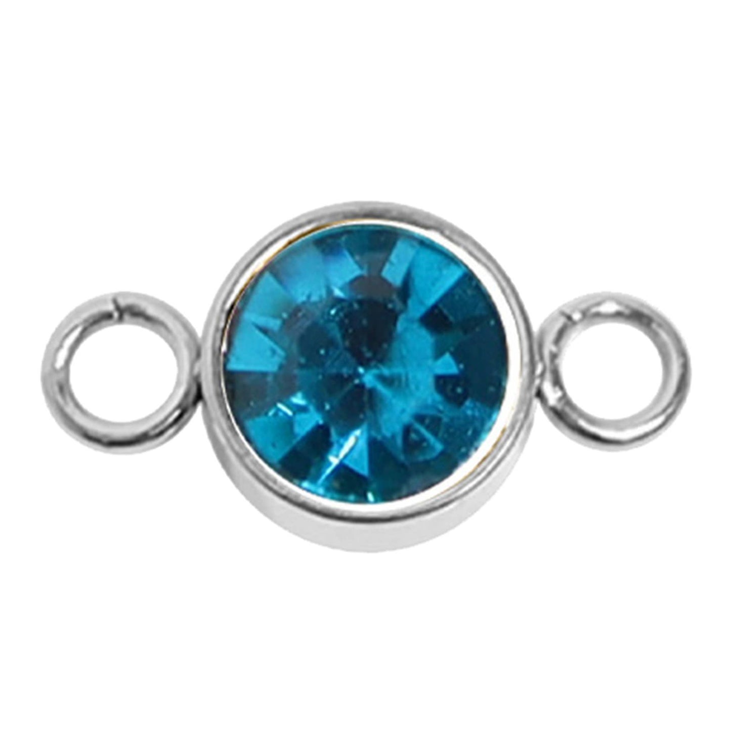 Stainless Steel Round Cubic Zirconia Birthstone Connector Charm: September / Sapphire